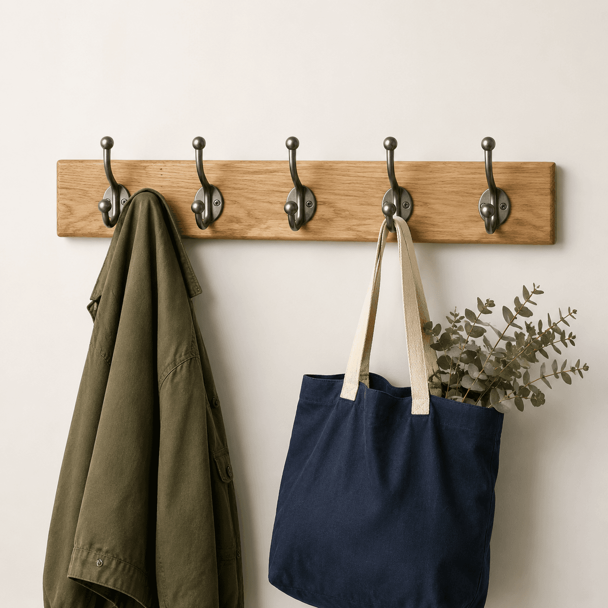 Coat Hook Rail — A five-hook rail that clears coats off the back of chairs.